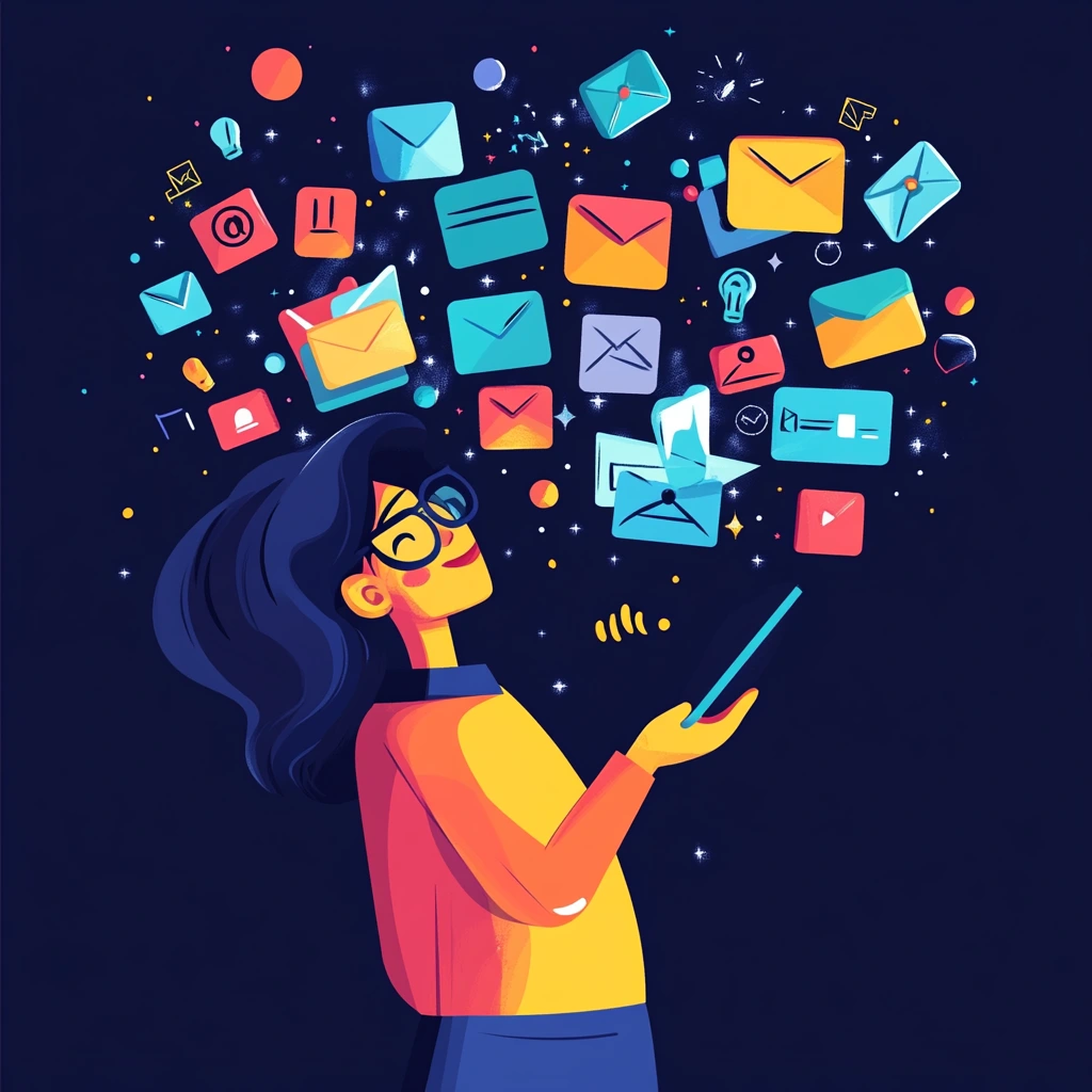 An illustration of woman content with the amount of messages she's receiving