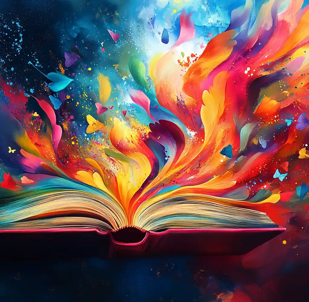 A portfolio book with colours exploding from them