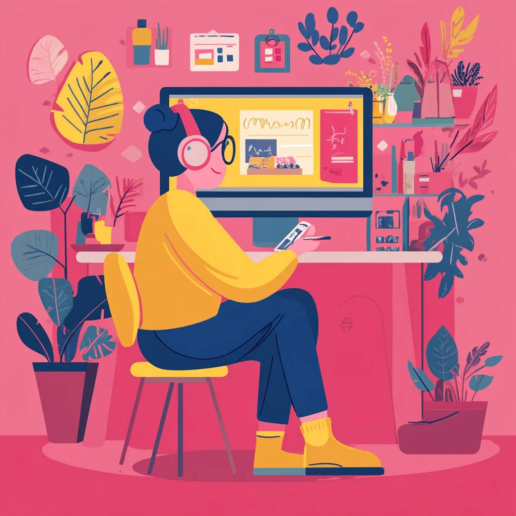 An illustration of a woman shopping online