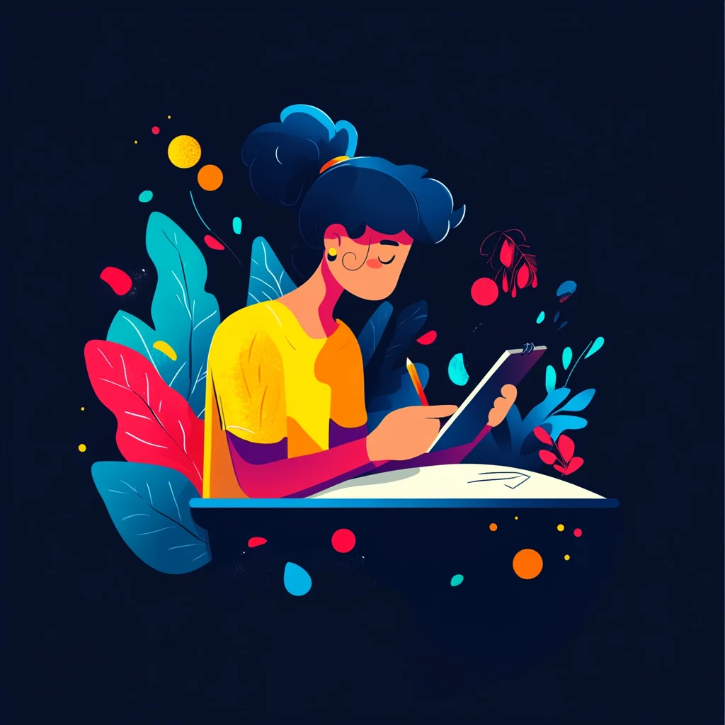 An illustration of woman signing up to become a member