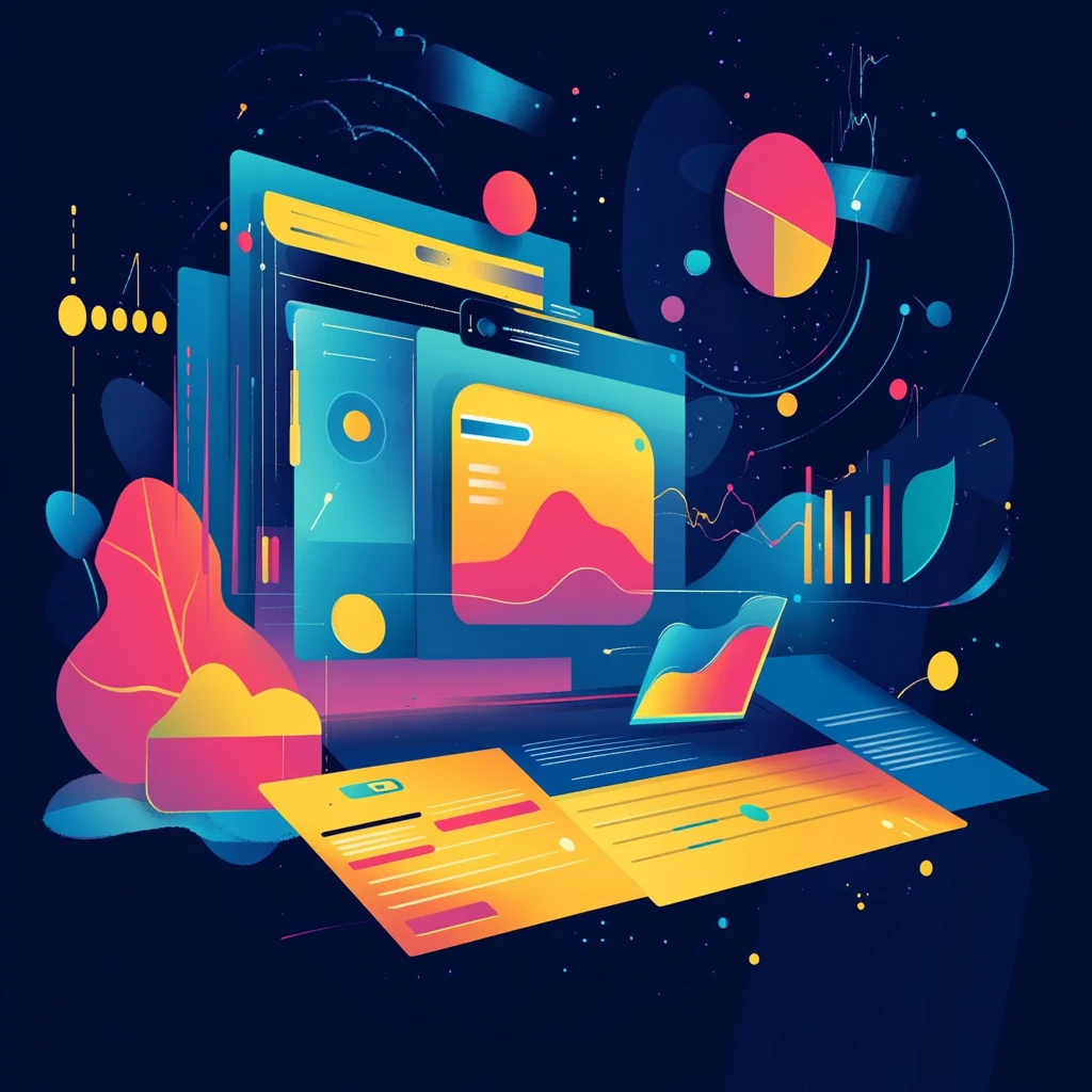An illustration of a digital layered user interface of an application Bespoke Custom Applications