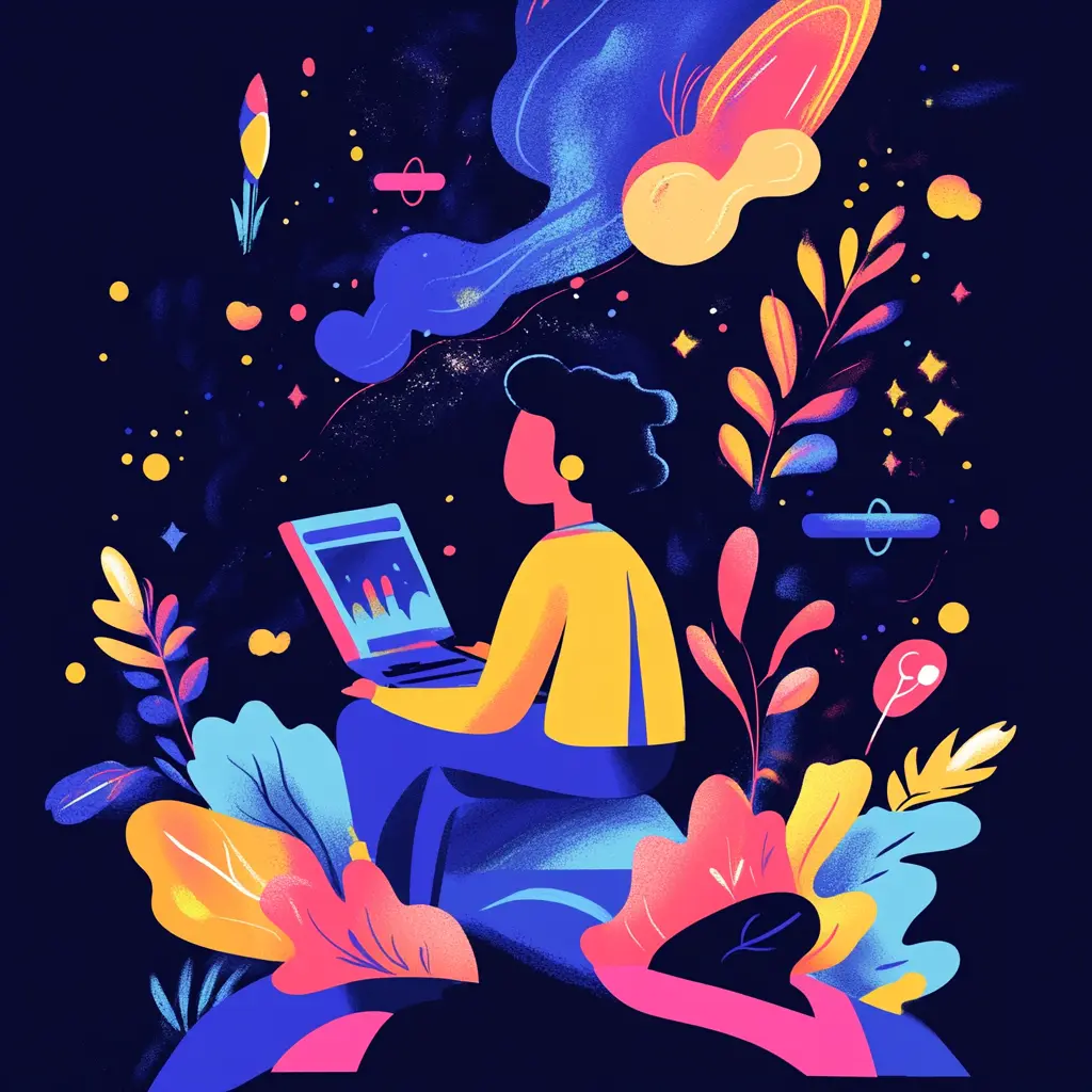 An illustration of woman taking an online class