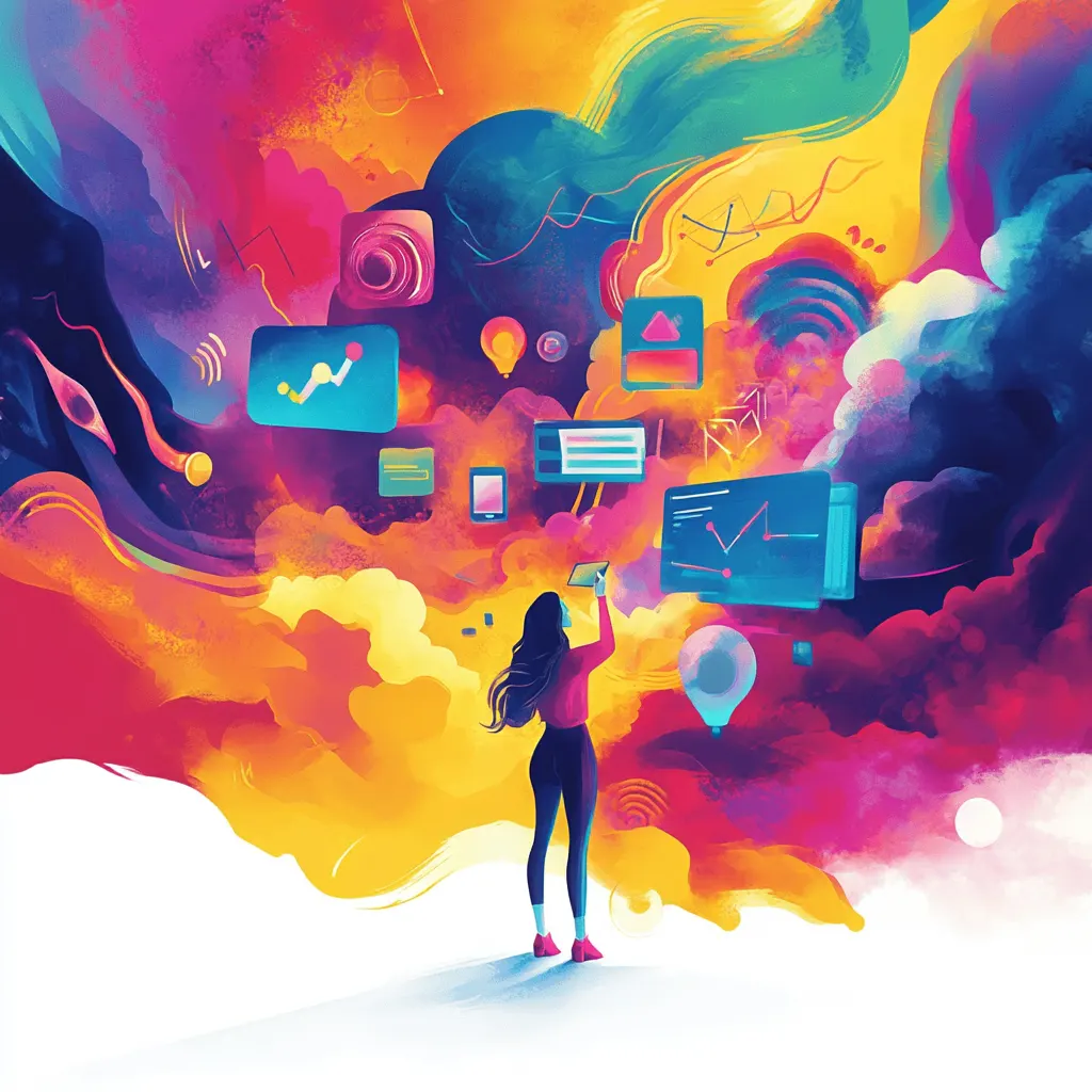 A woman imagining a digital marketing strategy