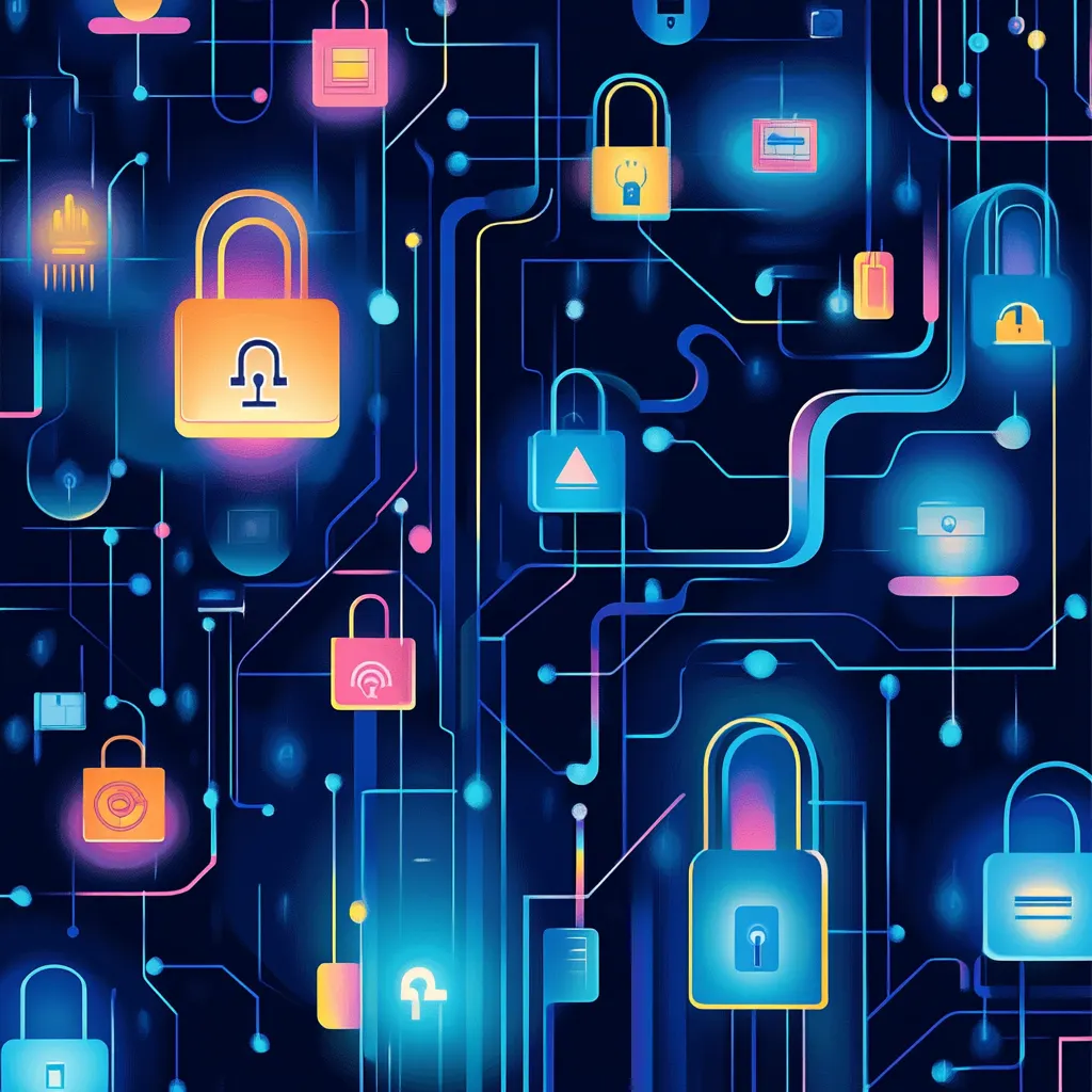An illustration of of digital locks connected by circuits