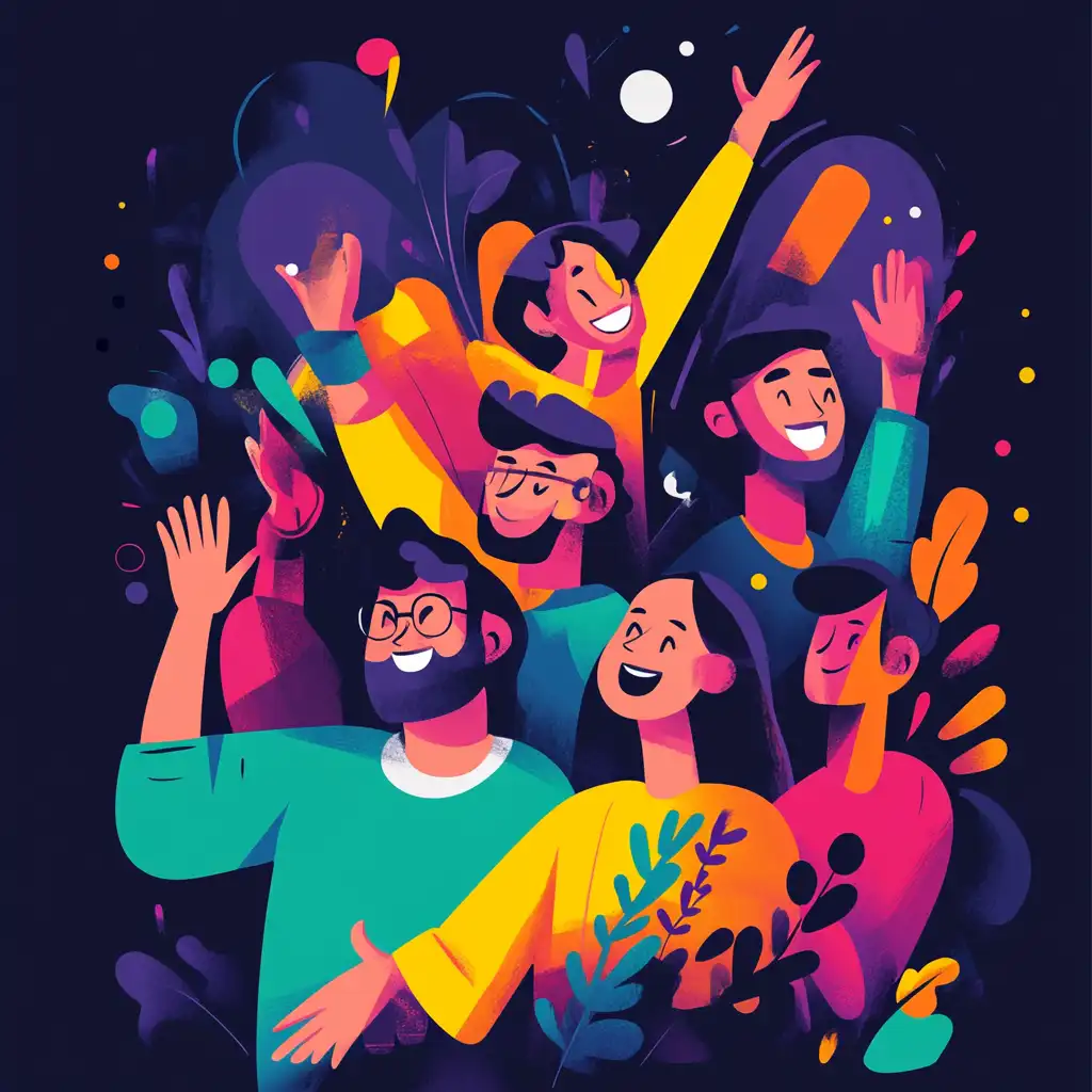 An illustration of happy people greeting people