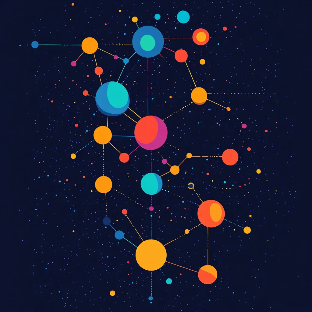 An illustration of of abstract circles and lines in a space like scene