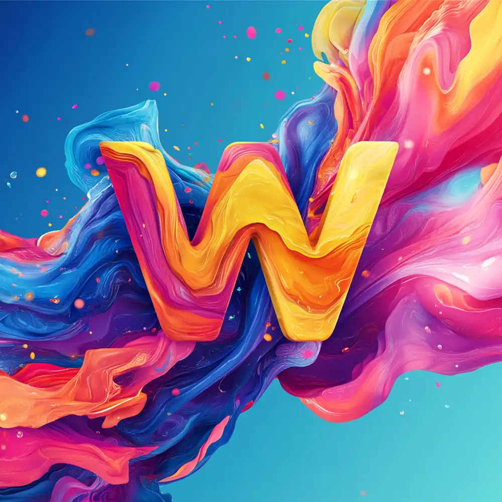 A W on a 3d colourful wave